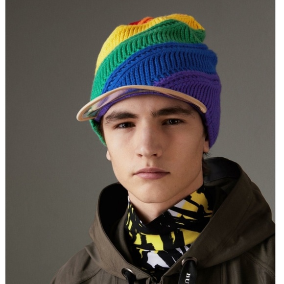 Burberry Rainbow Cashmere Beanie Hat Pride Wool Knitted Slouchy Cap UNISEX New - Picture 10 of 10